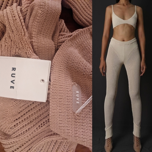 NWT Ruve Shop SET knit futuristic natural almond tan pant set XS - Picture 3 of 9